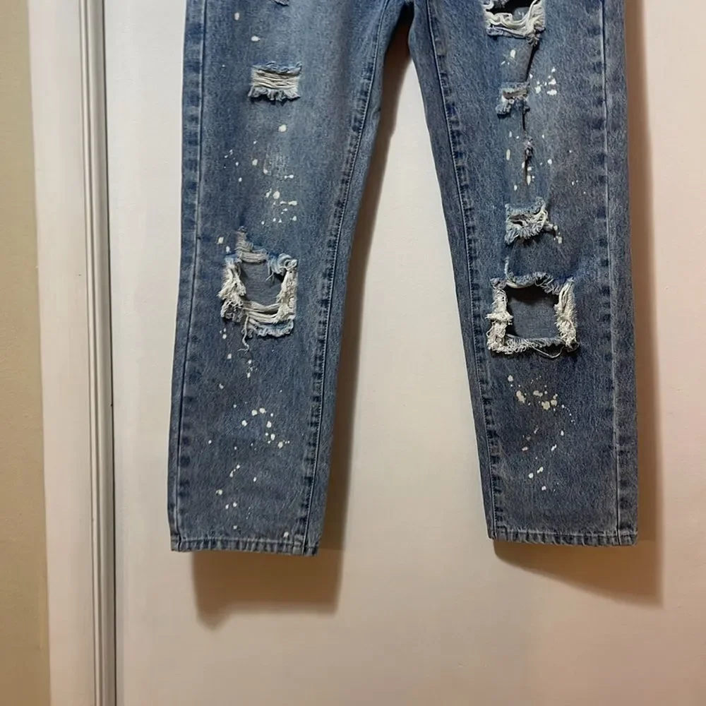 Trendy Blue Denim Jeans distressed, baggie, size medium